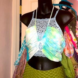 Hand tie dyed cotton halter top